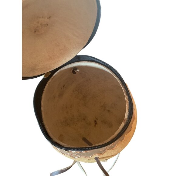 Handcrafted Leather Covered Gourd Purse With Zipper Closure & Leather Strap - Picture 5 of 5